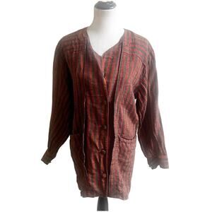 Joseph Ho Women’s Vintage Linen Blazer Tunic Striped Sz 8 Orange Gray Lagenlook